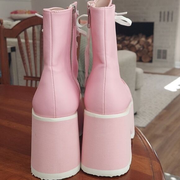 Demonia Ashes-57 Baby Pink Platform Vegan Leather Boots Sz 9 - Picture 5 of 15